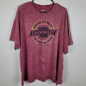 General Motors Men's T-Shirt Sz XL Red Wash Chevrolet American Made Short Sleeve